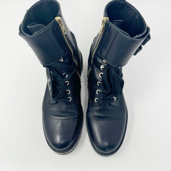 VERSACE COLLECTION | Black & Gold Double Buckle Combat Moto Boots Women’s 37 (7) - Picture 4 of 13